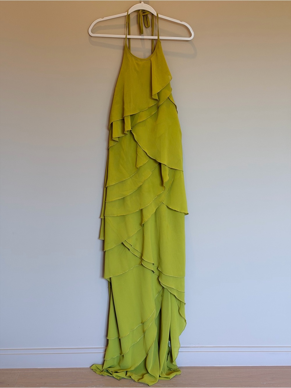 Nasty Gal Tiered Ruffle Maxi Dress Lime Size 4 NWT